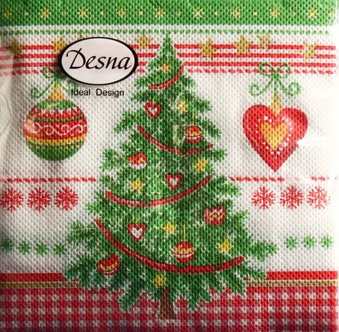 Салфетки бумажные 24*24 Design Новогодняя ель, 1 слой, 40л