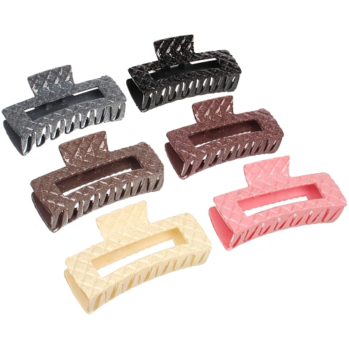 Заколка - краб для волос "AKS - MANTANA", микс 6 цветов, прямоугольник,10,5*3,5см 