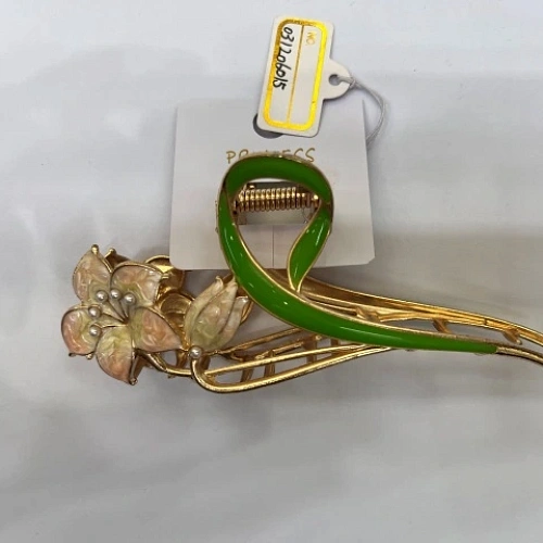 Заколка-краб для волос "PORTOFINO", лилия, цвет золото и хром, 11*5см