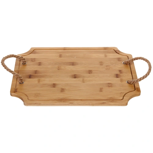 Доска бамбуковая для подачи и сервировки SHEF прямоугольный с ручками 3829см_3