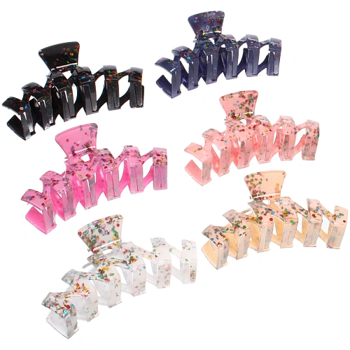 Заколка - краб для волос "AKS - VIENTO", микс 6 цветов, зиг-заг, 11*3см 