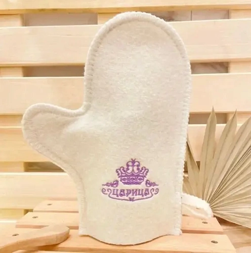 Варежка банная с вышивкой "Царица", цвет белый, без упаковки
