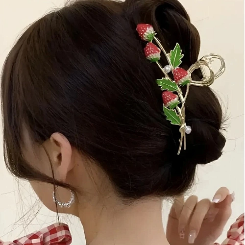 Заколка-краб для волос "PORTOFINO", клубнички, цвет золото и хром, 11,5*5см