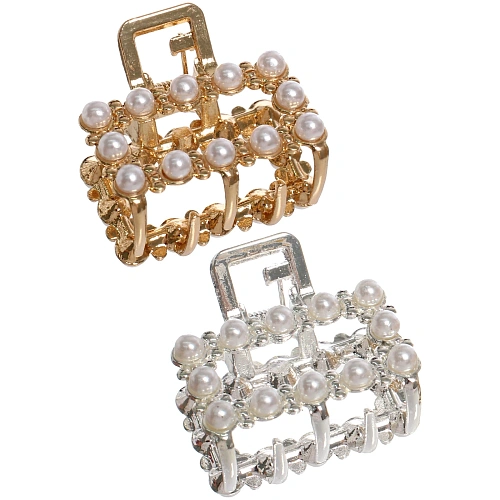 Заколка - крабы для волос на блистере 1шт "PREMIUM", монако, цвет серебро и золото, 2.5*2.6см