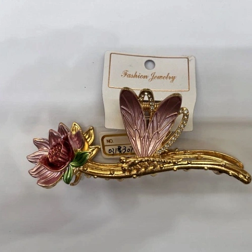 Заколка-краб для волос "PORTOFINO", цветок и бабочка, цвет золото и хром, 11*4см