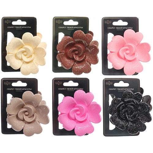 Заколка - краб для волос AKS - SALVATORE, микс 6 цветов, роза, 77см _12