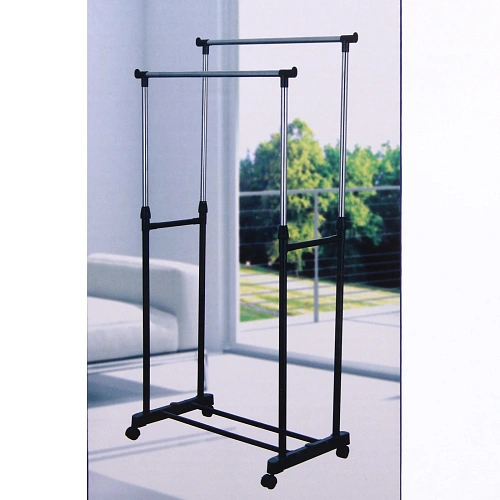 Вешалка гардеробная телескопическая напольная на колёсах двойная ПЕРФЕКТХАУС, цвет черный, нагрузка до 25кг, 7542150см_7