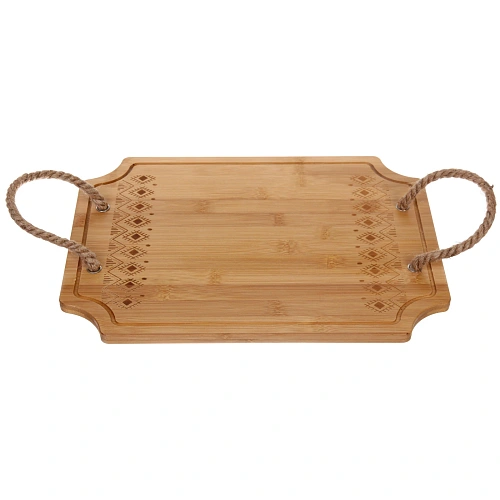 Доска бамбуковая для подачи и сервировки SHEF узор  с ручками 3829см_3