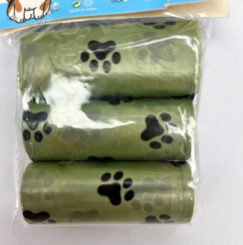 Пакеты биоразлагаемые для уборки за собакой в наборе 5шт, рис. лапки, цвет зеленый (5*15шт)