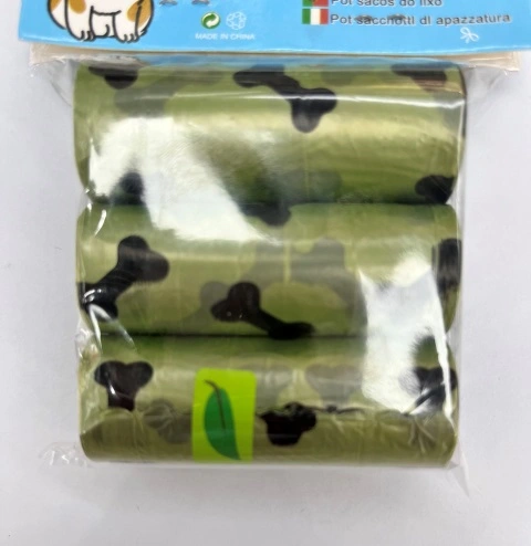 Пакеты биоразлагаемые для уборки за собакой в наборе 5шт, рис. косточки, цвет зеленый (5*15шт)