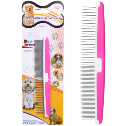 Расческа - пуходёрка комбинированная для животных "ЛАПУСИКИ", цвет розовый, 17*3,5см (блистер)