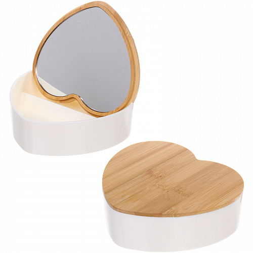Зеркало настольное - органайзер с бамбуковой крышкой "БРАМИНГЕМ", цвет белый, 16*14,5*5см (коробка)
