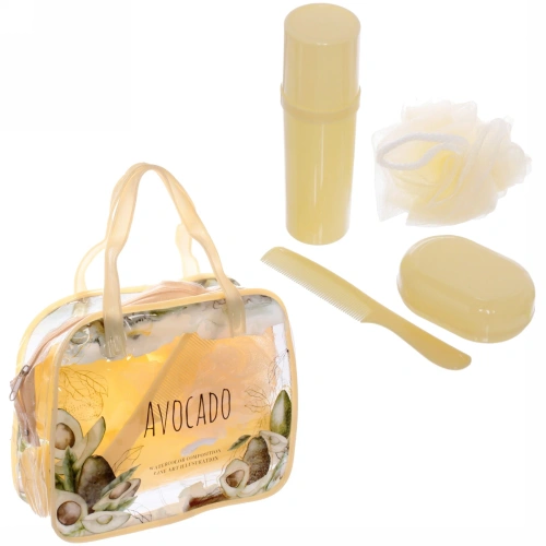 Набор банный дорожный 4шт "Bon voyage - Avokado", (мочалка, футляр 2шт, расческа), микс 3 цвета, 20*16*7 см
