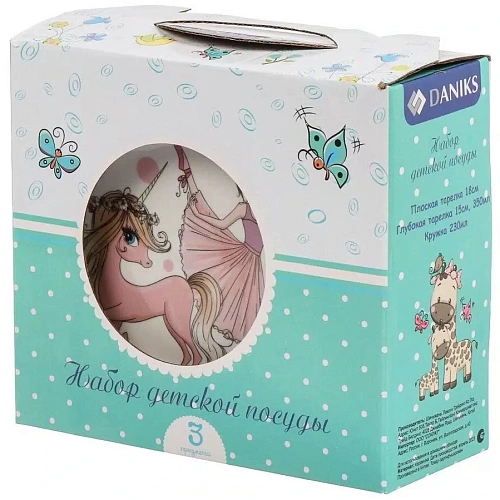 Набор посуды керамика, 3 шт, Балерина, тарелка 18 см, салатник 15 см, кружка 230 мл, Daniks, C835_2