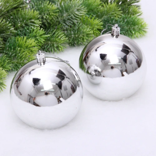 Новогодние шары 10 см (набор 2 шт) "Глянец", серебро
