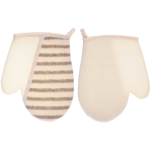 Мочалка - варежка массажная "SANTA MONIKA - BOKALLI", цвет белый / серый, 22*18см (зип пакет и наклейка Ultramarine)