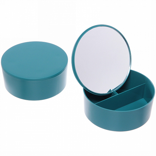 Зеркало настольное с органайзером для косметики "Beauty", цвет голубой, 16,5*17см