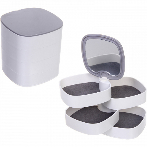 Органайзер для хранения с зеркалом "ПИОНТО", цвет белый, 12*11см (упаковка коробка)