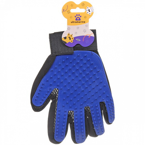 Расческа - перчатка для собак и кошек "ЛАПКИ и ЦАРАПКИ", на липучке, цвет синий, 23см (подвес)
