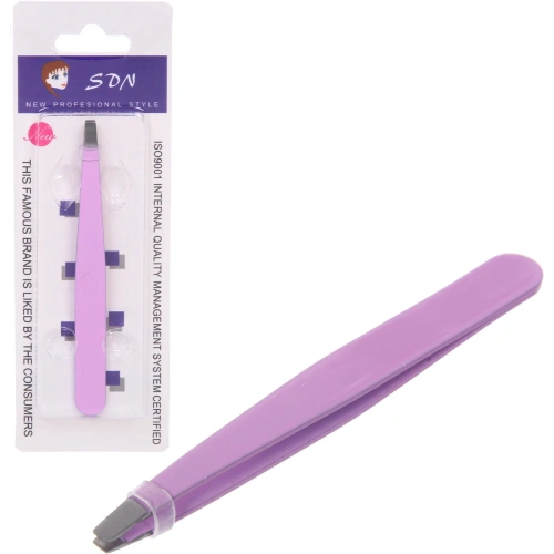 Пинцет для бровей на блистере "Bon Kapriz", скошеный, цвет розовый, 9,5см