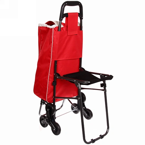 Тележка хозяйственная с сумкой и откидным стулом (90,53456см, 6 колес) цветная 008A_4