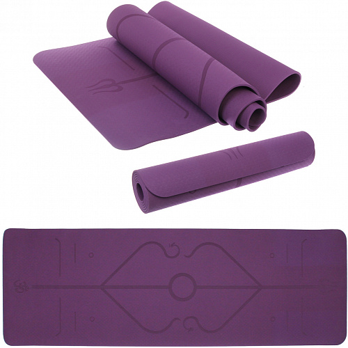 Коврик для йоги 6 мм 183*61 см "Шамбола" с лазерной гравировкой (ТРЕ), фиолетовый