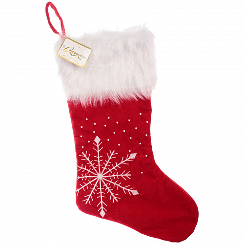 Носок новогодний "Снежинка" 46*22 см, красный