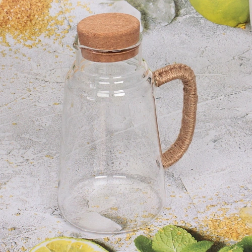 Кувшин стеклянный 1400мл ICE с пробковой крышкой, плетеная ручка_3