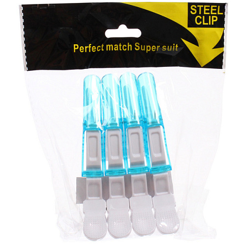 Зажимы парикмахерские 4шт KLEVER, цвет белыйголубой, 11,5см_3