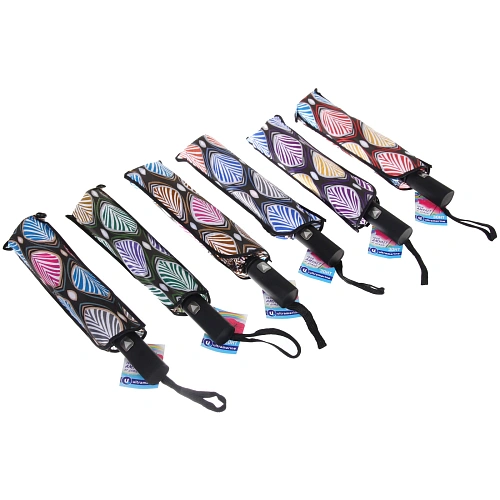 Зонт женский полуавтомат Ultramarine- Маниока, микс 6 цветов, 8 спиц, d-100см, длина в слож виде 28см, голубые цветы_33