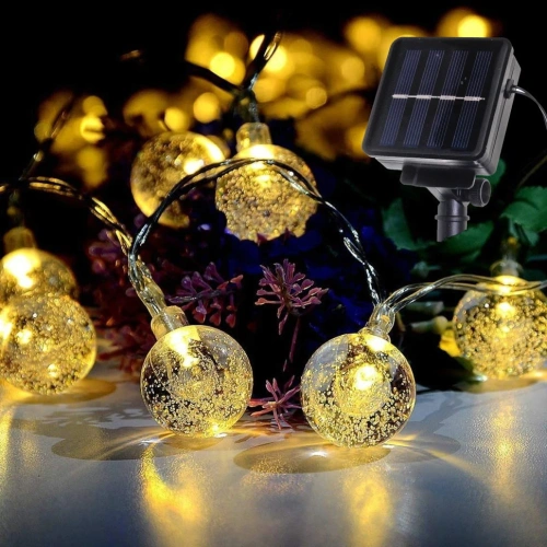 Гирлянда для улицы "Роса" 5 м, 20 ламп LED чёрный провод, 8 реж, IP-55, Теплый белый (солнечная батарея).