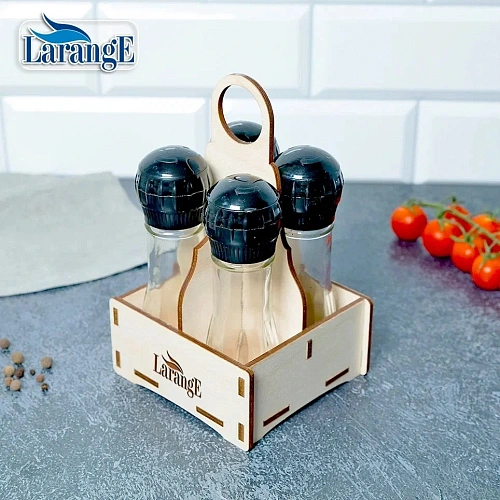 Набор стеклянных ёмкостей для специй с мельницей 4шт, 75мл, на подставке 