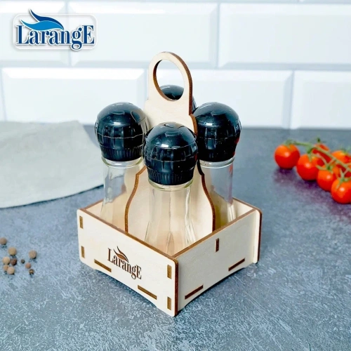 Набор стеклянных ёмкостей для специй с мельницей 4шт, 75мл, на подставке 