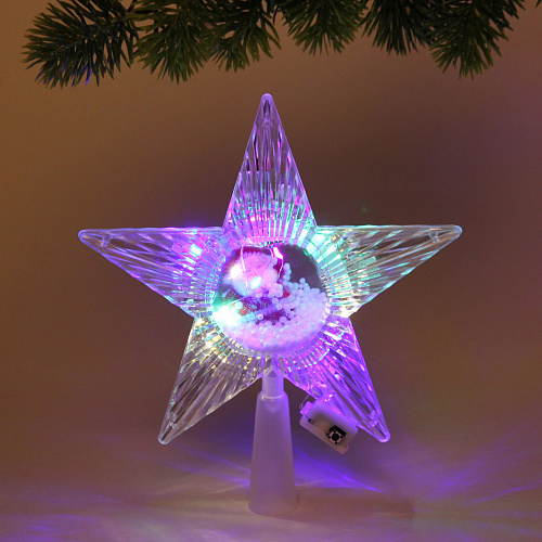 Фигура светодиодная ЗВЕЗДА ДЛЯ ЁЛКИ "Дед Мороз" 10 ламп LED, 18 см, 3 реж, Мультицвет (батарейки SR927W 3 шт)