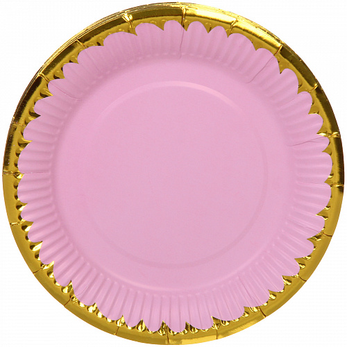 Тарелка бумажная 18 см в наборе 10 шт "Праздничный день", розовый