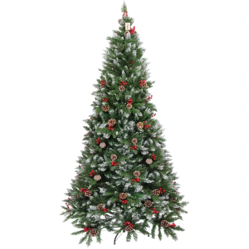 Ёлка "Морозная" 240 см, ПВХ с шишками,ягодами и белым напылением (1566 веток)