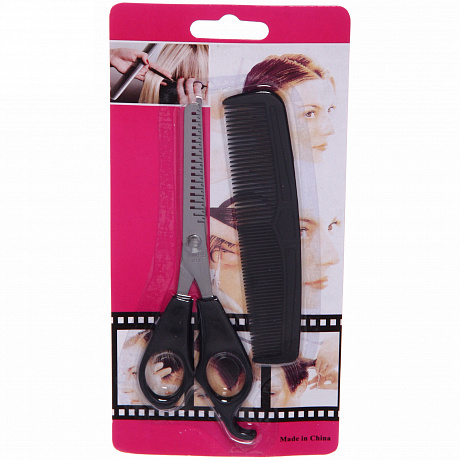 Ножницы для стрижки волос с расческой "Barber", филировочные, 16,5см