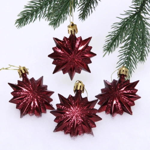 Ёлочные игрушки "Таинственное очарование" Звезда остроконечная 6 см (набор 4 шт), темный рубин