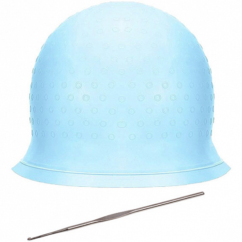 Шапочка силиконовая для мелирования волос "KLEVER", в комплекте с крючком, цвет голубой, 30*23см