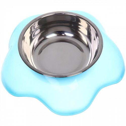 Миска пластиковая с металлической чашкой "Цветок" 16,5*4,2см цвет голубой/150 и 200мл