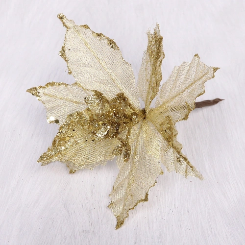 Украшение новогоднее "Пуансеттия-Вуаль" 15 см, Золото