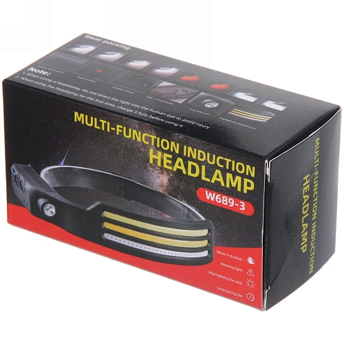 Фонарь налобный светодиодный 2COB + 1W 6 режимов аккумуляторная батарея 1200mAh, USB_13