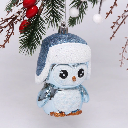 Ёлочная игрушка "Новогодний пингвин" 7*6*11 см, голубой