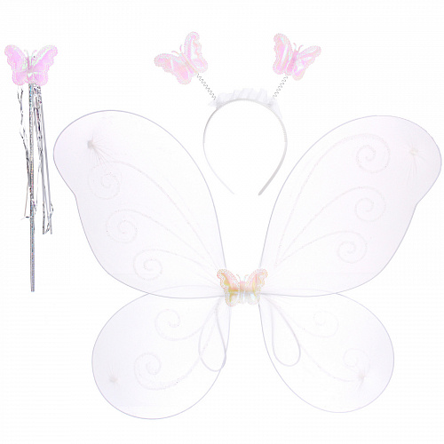 Набор карнавальный "Нежная принцесса" (ободок, крылья, палочка), Белый