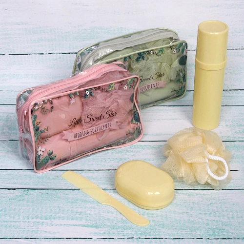 Набор банный дорожный 4шт Traveler - Cactus, (мочалка, футляр 2шт, расческа), микс три цвета, 211,356,5см,_3