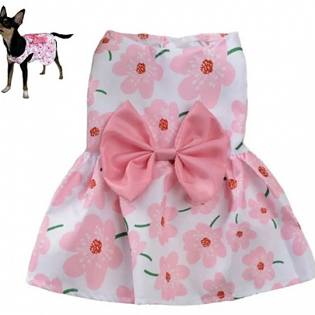 Платье для кошек и собак мелких пород "Бонита на прогулке", ромашки розовые, размер ХL, длина спинки 32-34см