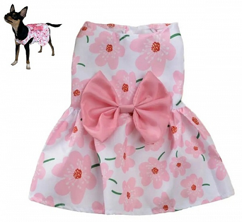 Платье для кошек и собак мелких пород "Бонита на прогулке", ромашки розовые, размер S, длина спинки 24-26см