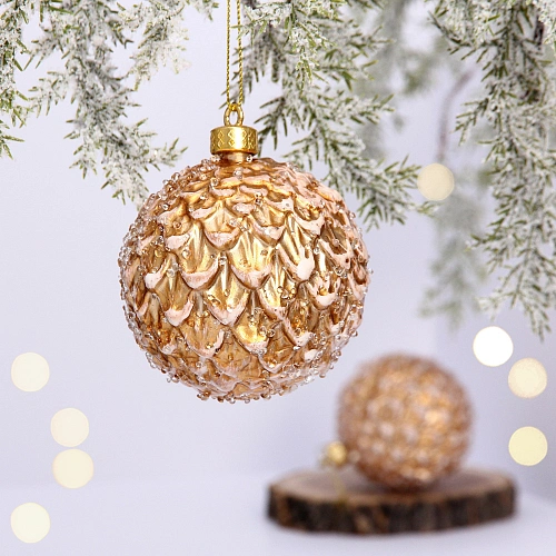 Ёлочные игрушки VERSAILLES "Еловый шар" 8 см (набор 2 шт), Розовое золото