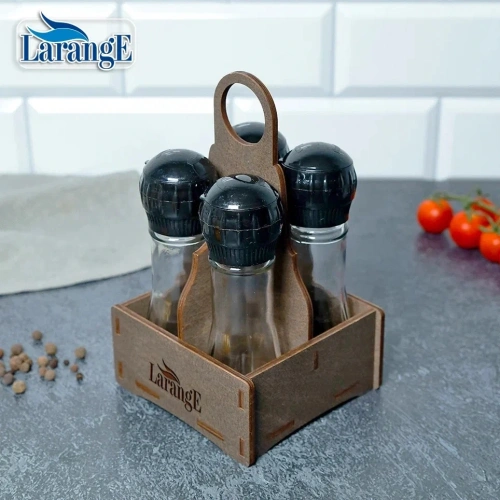 Набор стеклянных ёмкостей для специй с мельницей 4шт, 75мл, на подставке 