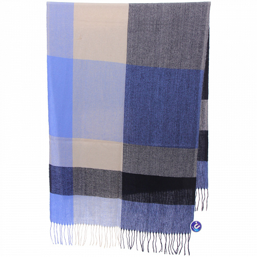 Палантин - шарф "ZIMA", принт в клетку, цвет синий/серый, 180*70см (230гр)